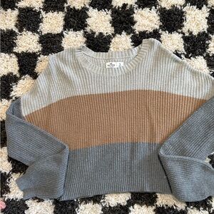 Hollister Gray and Brown Crew Neck Sweater with Ribbed Texture